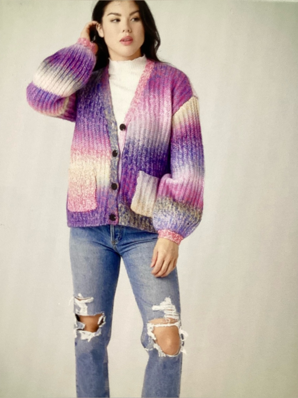BB Dakota Women’s Knit Right in Multi colour Cardigan Sweater